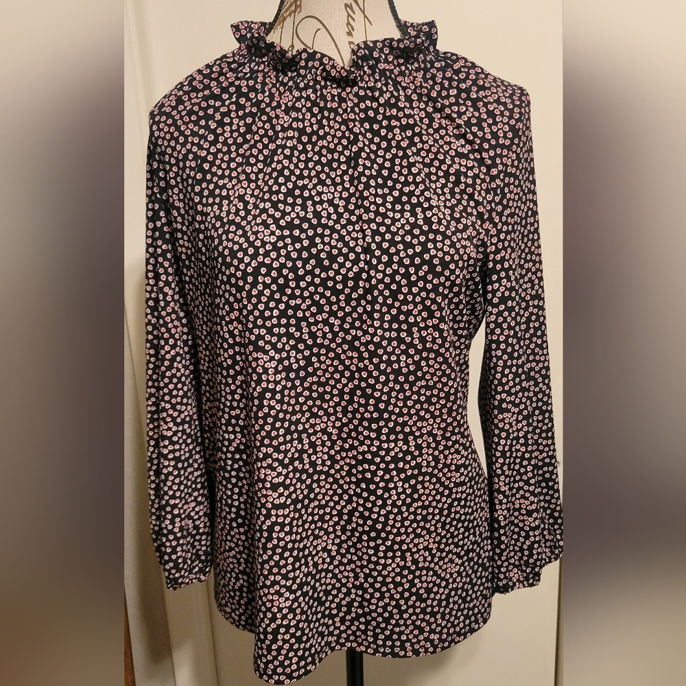ADRIANNA‎ PAPELL HEART PRINT BLOUSE LONG SLEEVE WOMENS SIZE MED